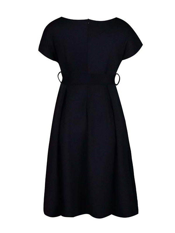 Robe mi-longue à nœud, à lacets, à col en V, couleur unie
