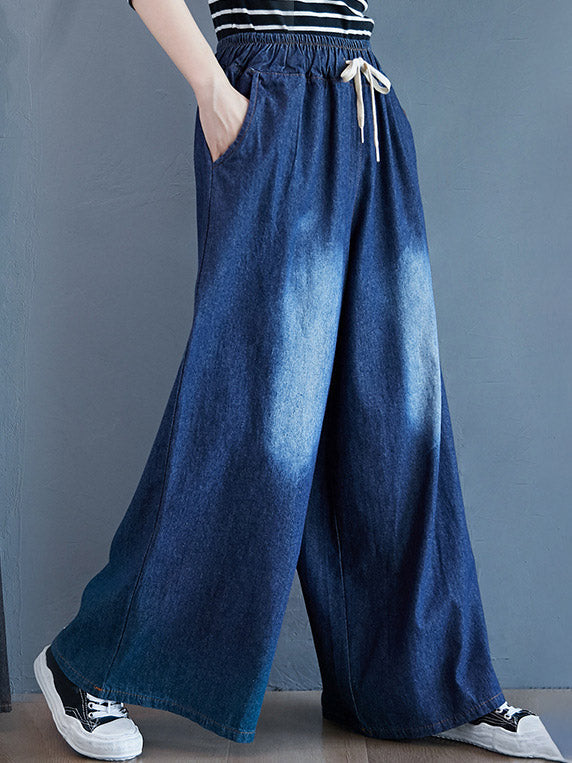 Pantalon en jean ample à jambe large avec cordon de serrage