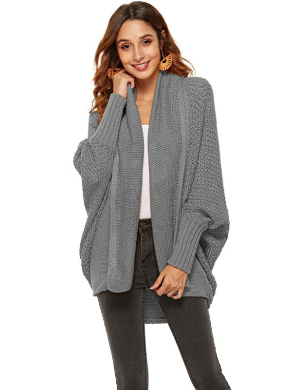 Cardigan décontracté ample à manches chauve-souris, couleur unie