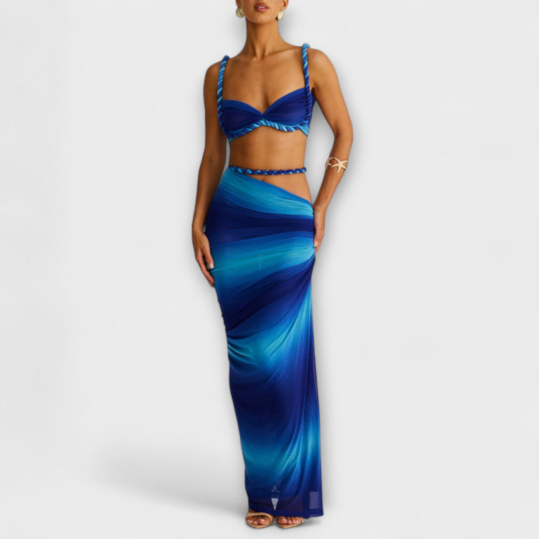 Jane - Ensemble élégant de crop top à tresses dégradé avec jupe overskirt