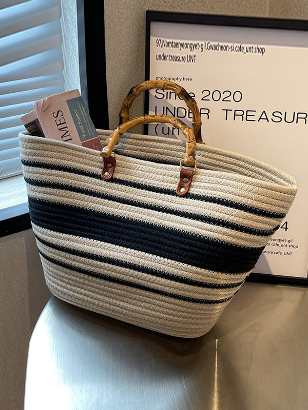 Sac à main rayé à empiècements, couleur contrastée