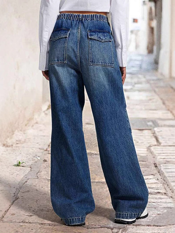 Jean ample taille haute, à cordon de serrage, à taille élastique, en dégradé