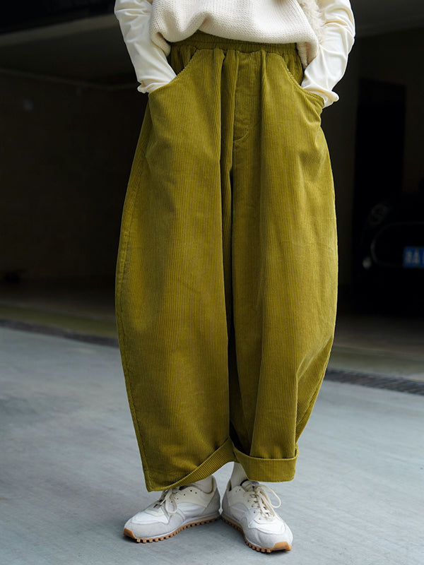 Pantalon ample vintage en velours côtelé, jambe large, couleur unie