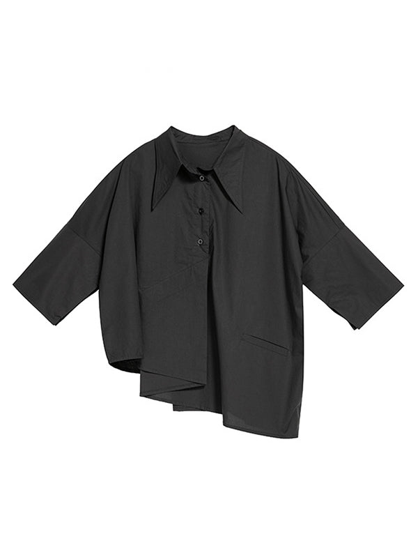 Chemisier décontracté ample à coupe irrégulière, col polo, couleur unie