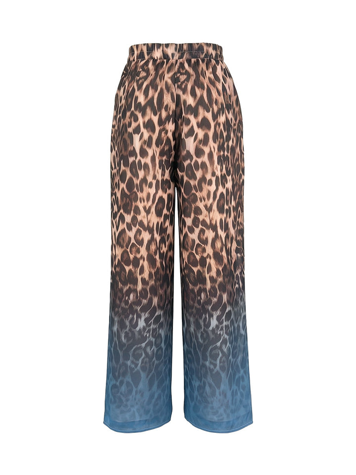 Pantalon taille haute, en dégradé, à imprimé léopard