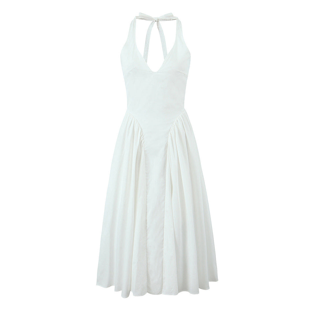 Viviana - Robe midi fluide avec décolleté en V et col halter