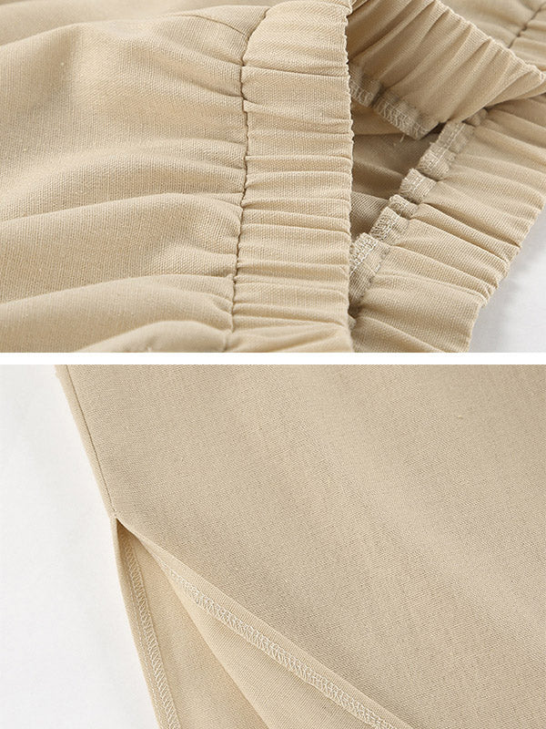 Ensemble deux pièces avec gilet à col rond et pantalon taille haute fendu sur le côté, élasticité ample, couleur unie