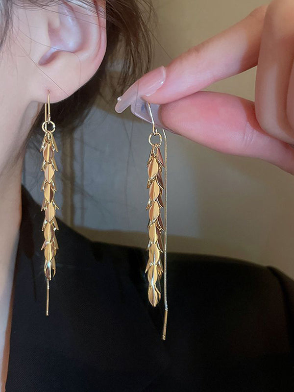 Boucles d'oreilles pendantes en forme de feuilles, à pompons