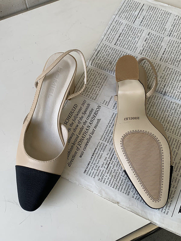 Chaussures à brides rondes à bout pointu de couleur contrastée