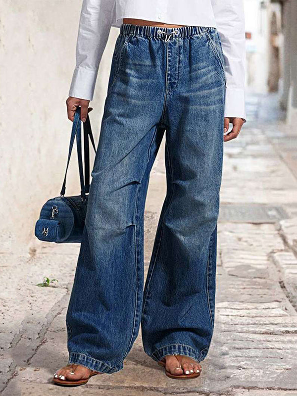 Jean ample taille haute, à cordon de serrage, à taille élastique, en dégradé
