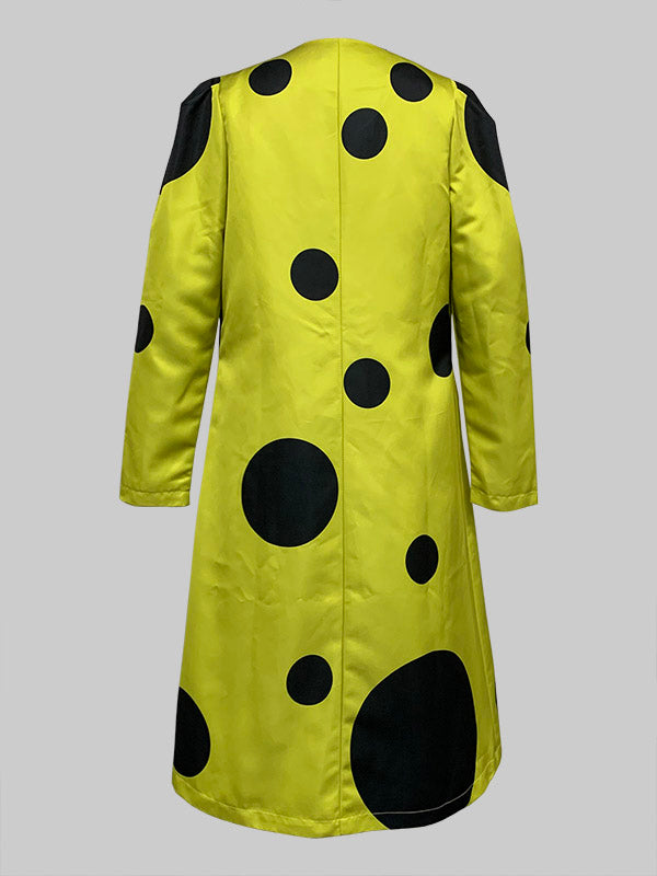 Veste ample plissée à manches longues, à pois, à empiècements, à col rond