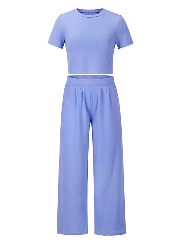 Ensemble deux pièces simple couleur unie – t-shirt + pantalon
