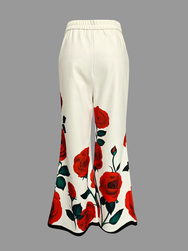 Pantalon ample décontracté à jambes larges, à imprimé floral