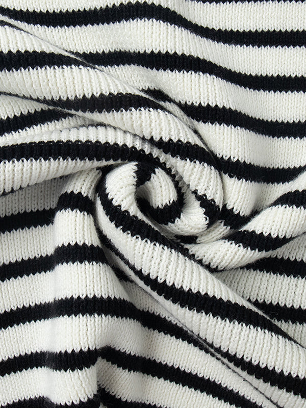Pull ample rayé à manches longues, à empiècements, à col revers
