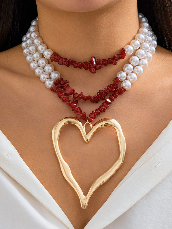 Collier perlé délicat en forme de cœur, couleur contrastée