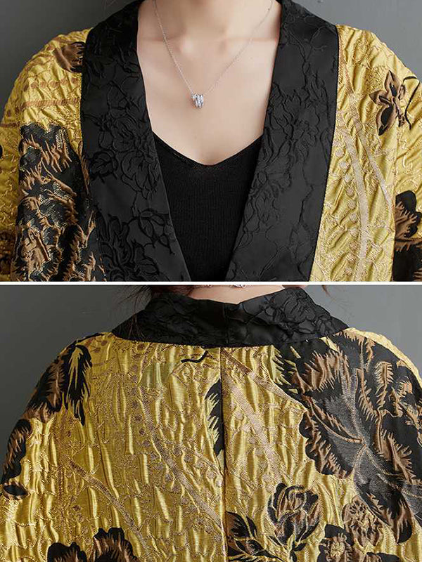 Manches chauve-souris, amples, ornés de fleurs, boutons de grenouille chinoise, plissés, col en V, vêtements d'extérieur