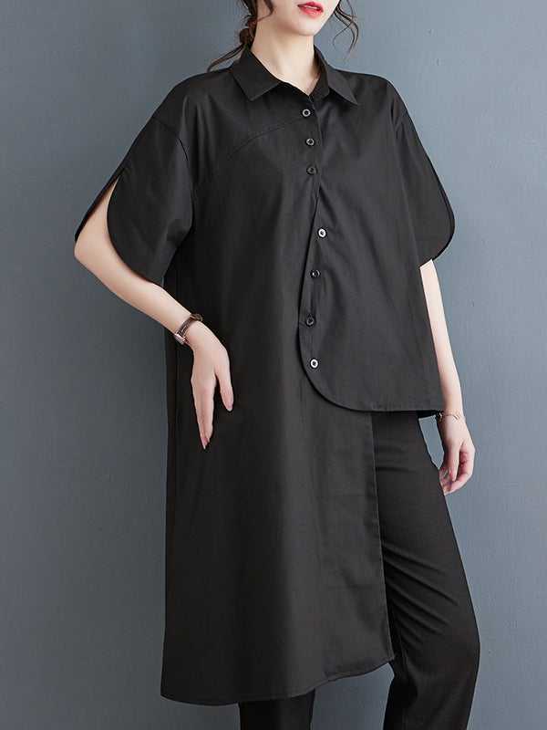 Hauts de chemise à revers de couleur unie à coupe irrégulière