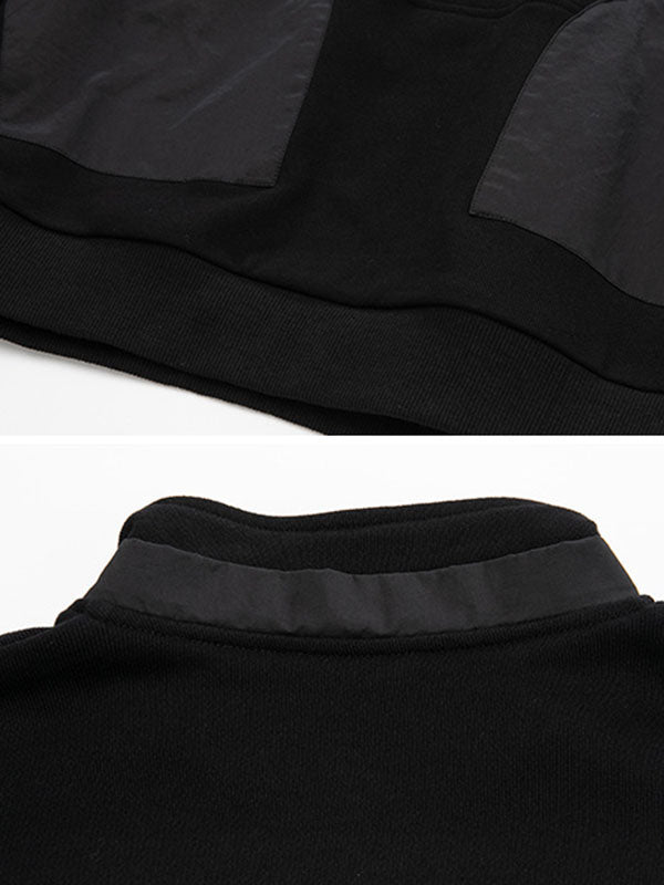 Sweat-shirt décontracté ample à manches longues, à fermeture éclair, à col haut, couleur unie