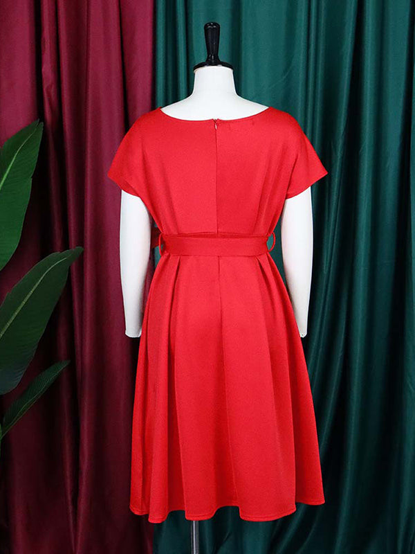 Robe mi-longue à nœud, à lacets, à col en V, couleur unie