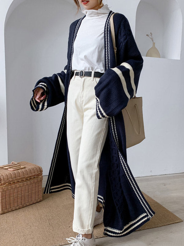 Manteau cardigan urbain ample à rayures de couleur contrastée