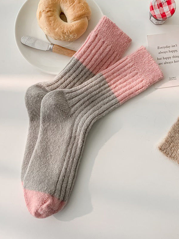 Chaussettes plissées à taille élastique, couleur contrastée