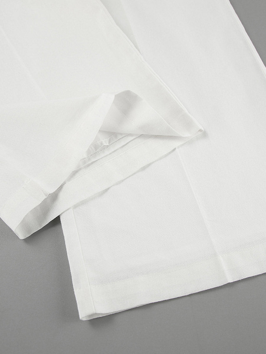 Pantalon plissé à taille élastique, taille haute, à empiècements, couleur unie