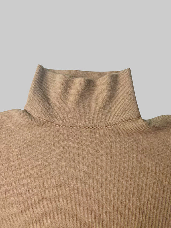 Robe pull ample à manches longues, à col haut, couleur unie
