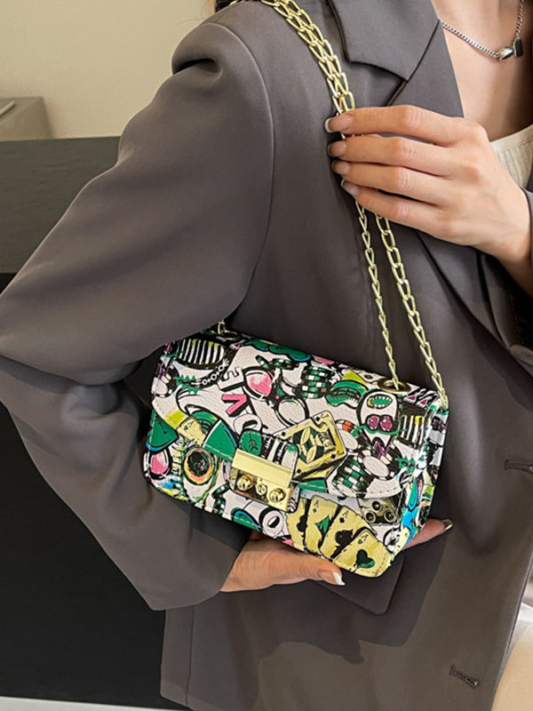 Sac bandoulière imprimé à chaîne, à fermeture éclair