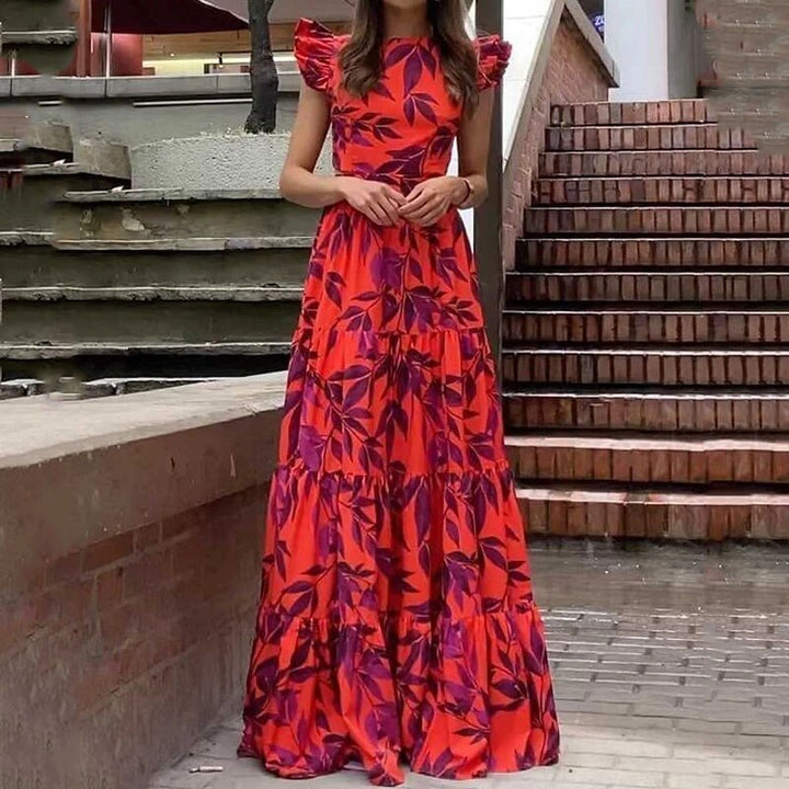 Sofia - Robe maxi froncée à motif floral dans le style bohème