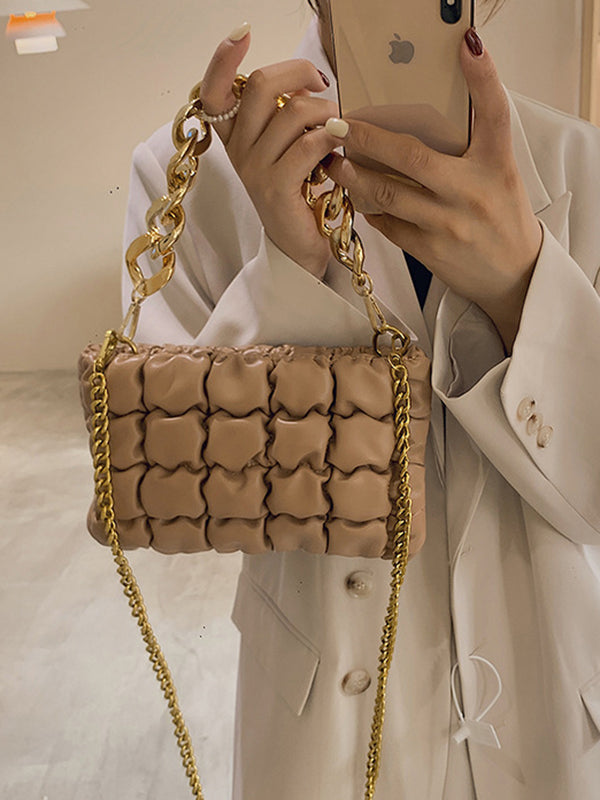 Sac bandoulière à chaîne, à carreaux, couleur unie
