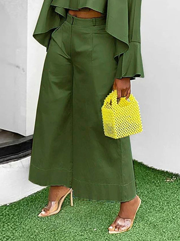 Pantalon à jambes larges, à empiècements, couleur unie