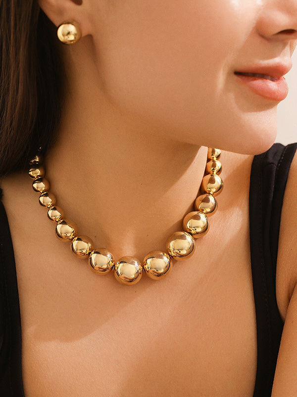 Parure collier et boucles d'oreilles perlée délicate couleur unie