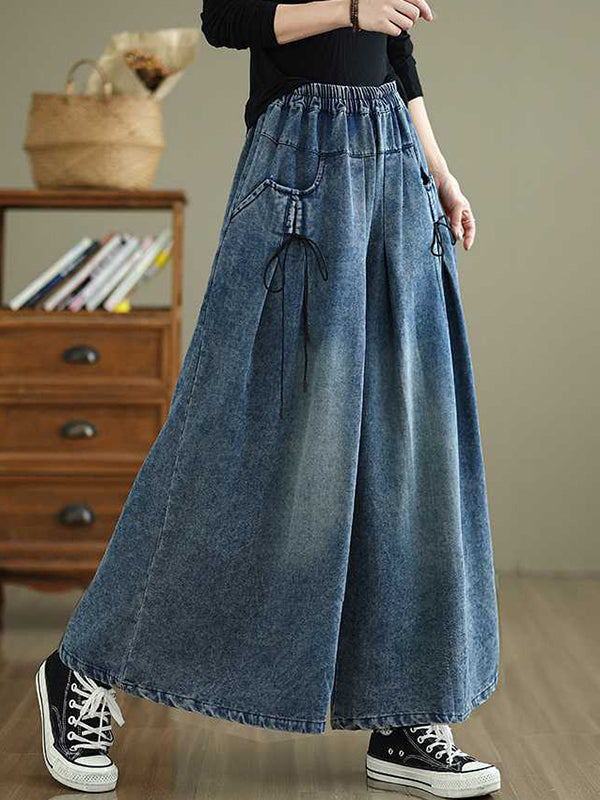 Jean ample plissé taille haute, à taille élastique, à poches