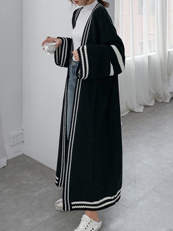 Manteau cardigan urbain ample à rayures de couleur contrastée