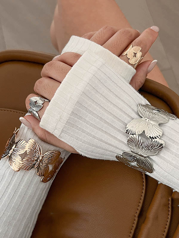 Parure bracelet et bague géométrique en forme de fleur