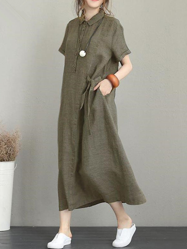 Robe originale de couleur unie à revers en mélange de coton
