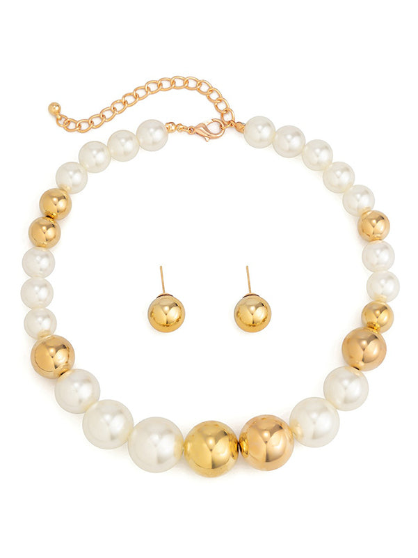 Parure collier et boucles d'oreilles perlée délicate couleur contrastée