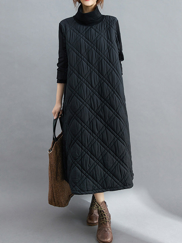Robe mi-longue matelassée simple à col montant et ligne H