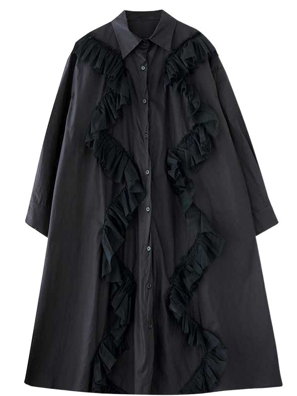 Robe chemise boutonnée coupe trapèze, à manches longues, à empiècements, à col revers