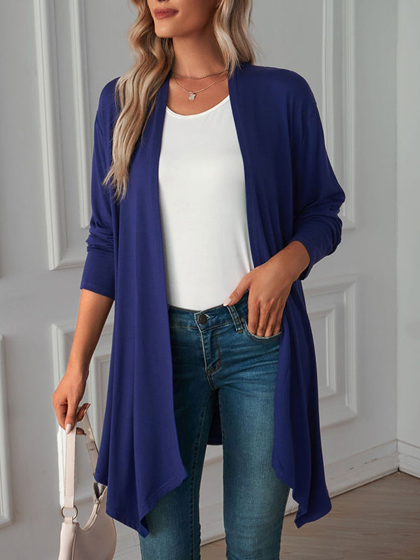 Vêtements d'extérieur amples à manches longues et col tendance de couleur unie