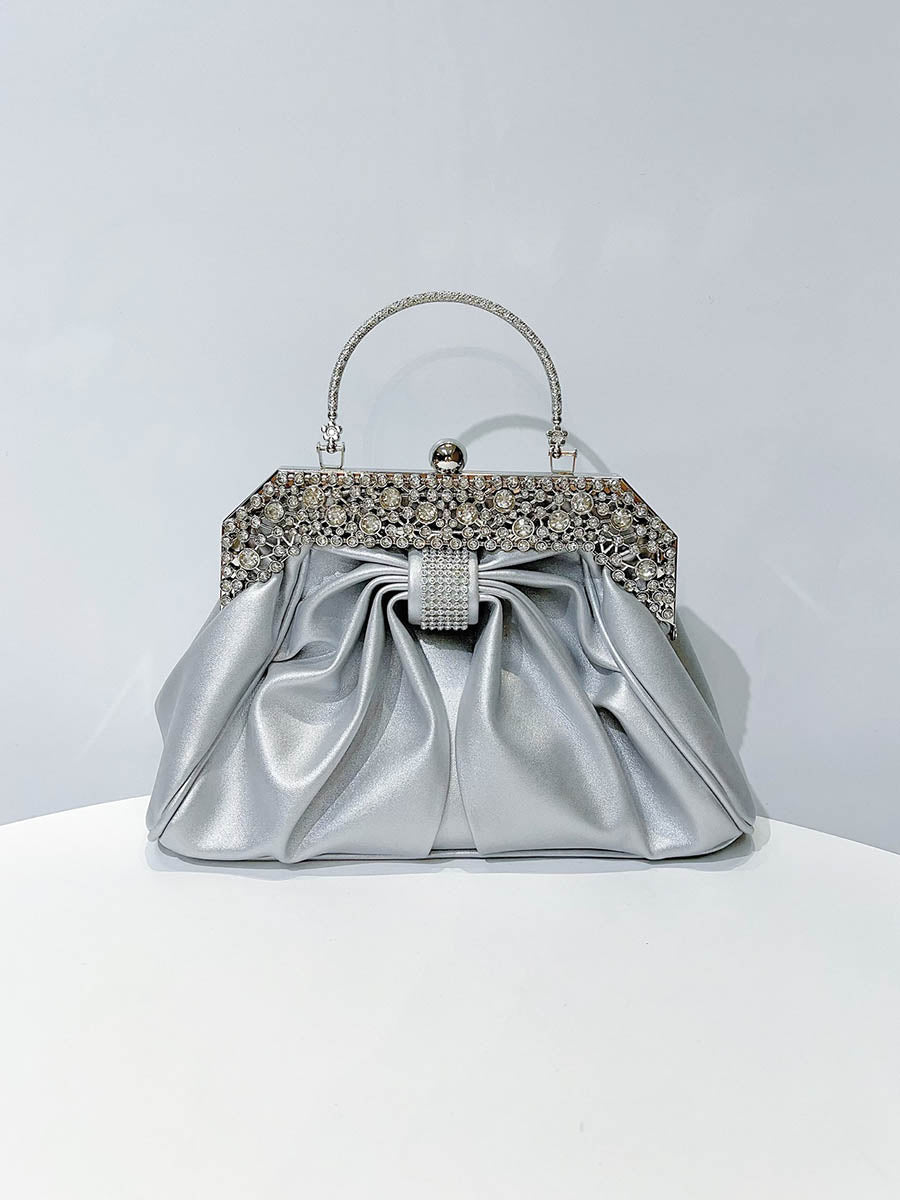 Sac à main plissé à chaîne, à strass, à empiècements