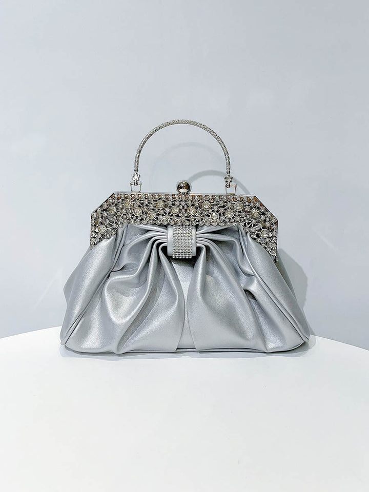 Sac à main plissé à chaîne, à strass, à empiècements