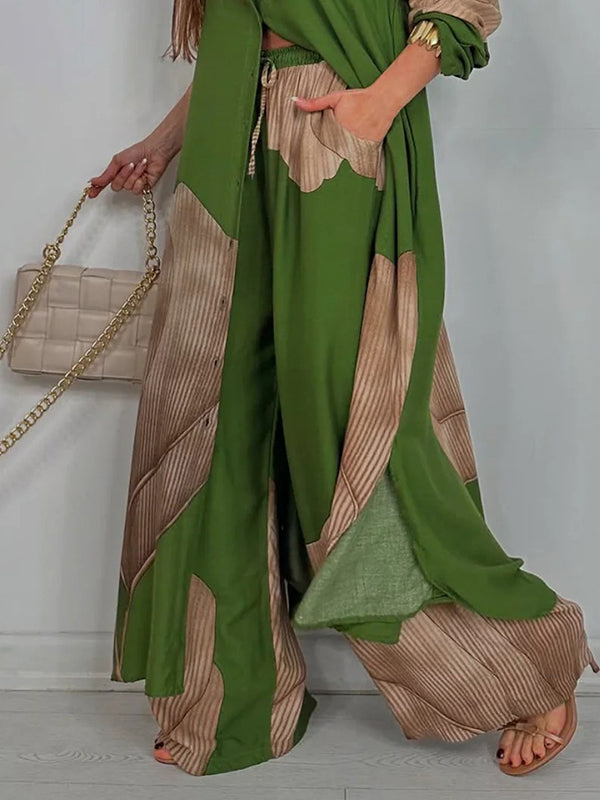Pantalon taille haute, à jambes larges, à cordon de serrage, à taille élastique, à imprimé floral, à empiècements