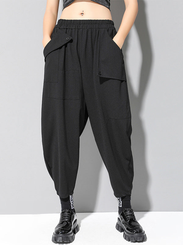 Sarouel élégant noir asymétrique à taille élastique
