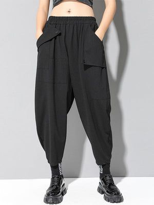 Sarouel élégant noir asymétrique à taille élastique