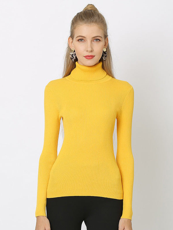 Pull à col haut en tricot simple, 10 couleurs, couleur unie