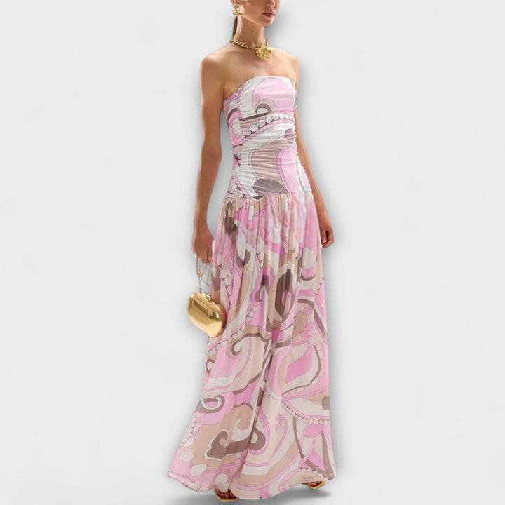 Tatum - Élégant Robe Maxi Pastel Off-Shoulder