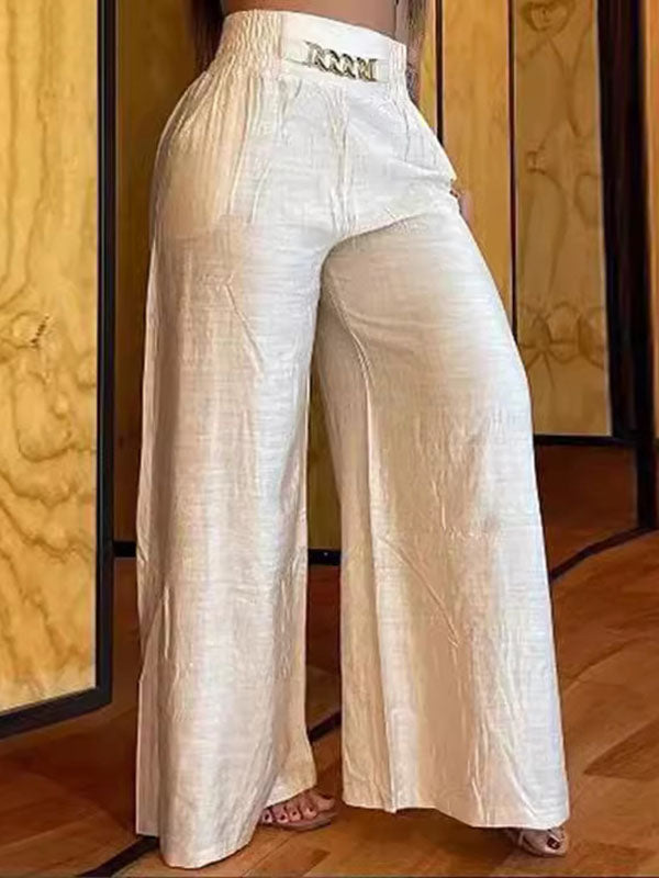 Pantalon ample plissé taille haute, à chaîne, à taille élastique