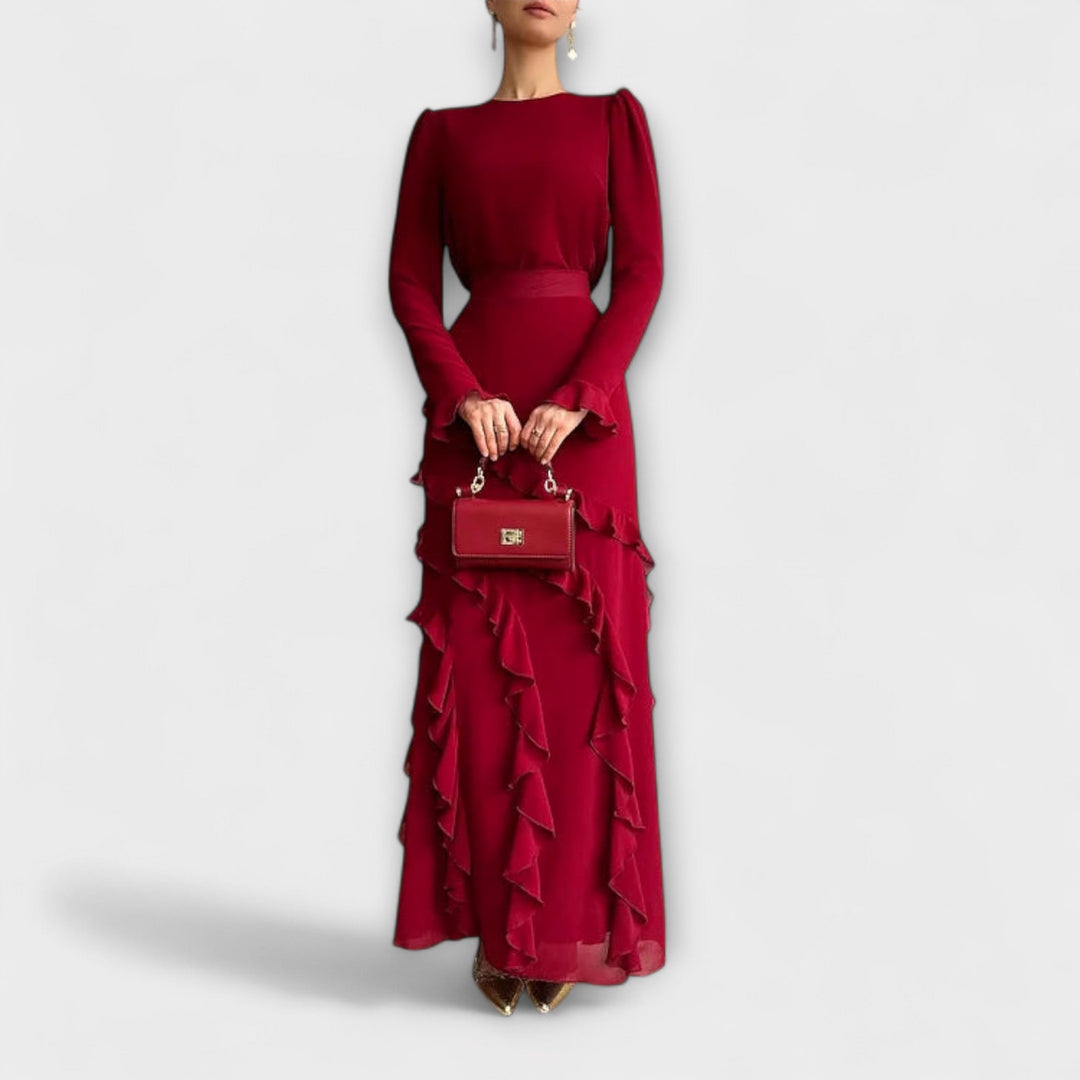 Fallon - Robe Maxi Slim Fit avec Volants 3D