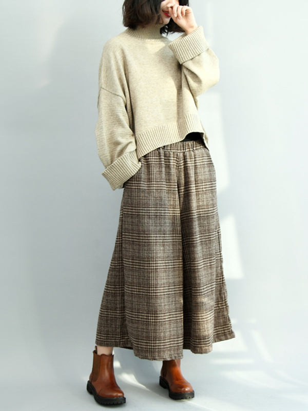 Pantalon Vintage ample à jambes larges et à carreaux, taille élastique